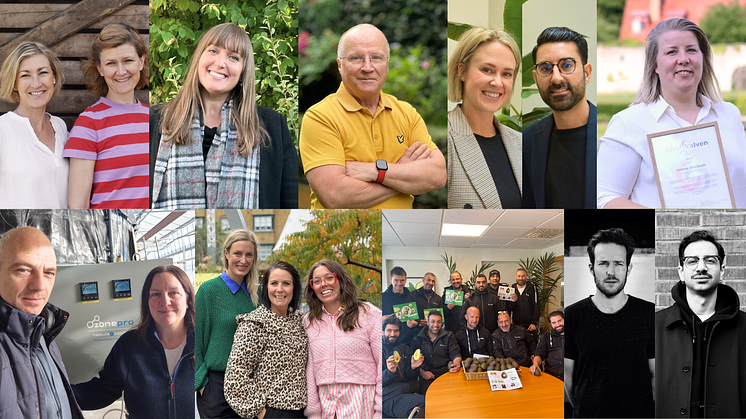 De nominerade till Helsingborgs stads miljöpris 2024 (ovan fr.v): Magnihill, Karin Sandgren, Bengt Fransson, Greenmoral, Helena Woxblom, Tinas Grönsaksodling AB, FAB Collective, Swedlog och Natures Harmony,