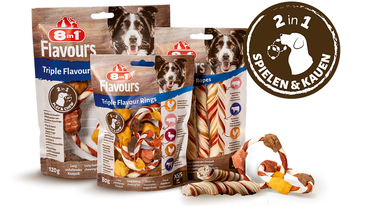 Herausragende Kauartikel für aktive Hunde: 8in1 Triple Flavour Kauseile und Kauringe