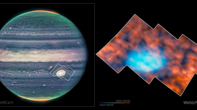 Jupiter’s atmosphere around the Great Red Spot (NIRCam and NIRSpec). Photo credit: ESA/Webb, NASA & CSA, Jupiter ERS Team, J. Schmidt, H. Melin, M. Zamani (ESA/Webb)