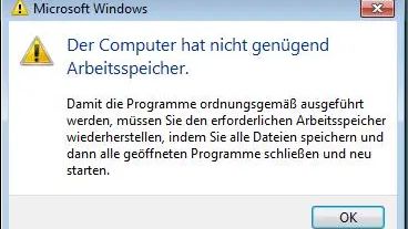 Nicht genug Arbeitsspeicher