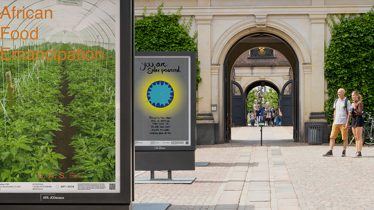 Future Ours featuring artists Yinka Shonibare CBE, African Food Sustainability II, 2024, and Olafur Eliasson, You are solar powered, 2024. Renderings courtesy of the artists and Kunsthal Charlottenborg.