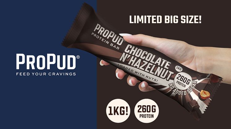 Den första 1-kilos proteinbaren i smaken Chocolate N’ Hazelnut.