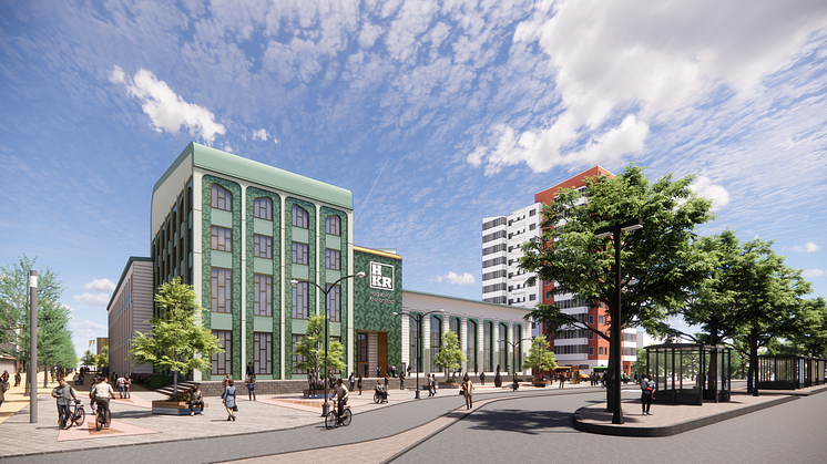 HKR Citycampus - skissförslag - vy från Hästtorget. Illustration: Sesam Arkitekter / Boulevardfastigheter AB / HKR