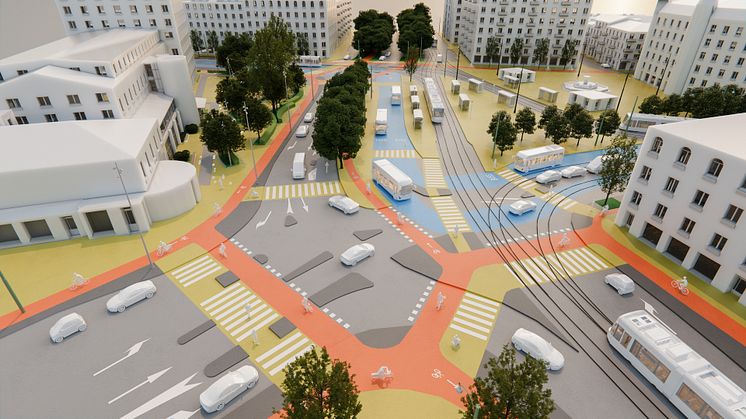 Visualisering av nya hållplats Järntorget där bussarna får större utrymme.