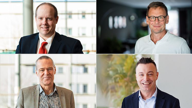 Andreas Sjölander, kommunstyrelsens ordförande Härnösand, Anders Fällström, rektor Mittuniversitetet, Lars Liljedahl, kommundirektör Härnösands kommun, Per Mellberg, vd HEMAB