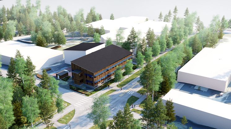 Vattenfalls nya kontor och ombyggd verkstad vid centralstråket i Jokkmokk blir ett lyft för orten. Bild: PE Teknik & Arkitektur