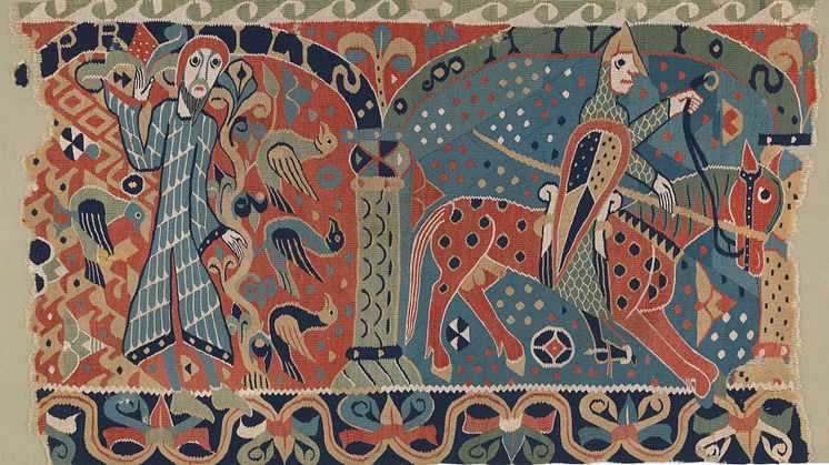 Baldisholteppet. Ukjent opphav, 1040-1190. Ull, lin og gobelinteknikk. Foto: Frode Larsen/Nasjonalmuseet