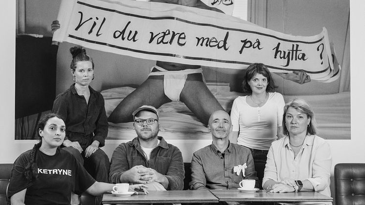 Den Nasjonale Jury 2024. Fra høyre: Hanan Benammar (nestleder), Hanna Roloff, Lasse Årikstad (juryleder), Fredrik Raddum, Ingeborg Annie Lindahl og Hilde Honerud. 