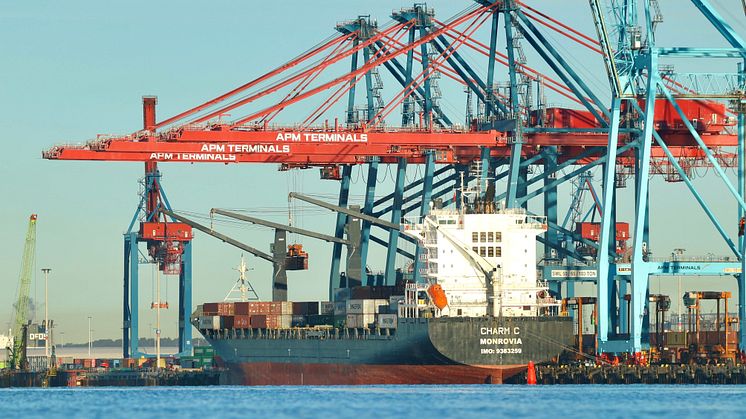 The Gemini vessel Charm C moored at the Port of Gothenburg container terminal, where it is being handled by terminal operator APM Terminals. Image: The Port of Gothenburg.