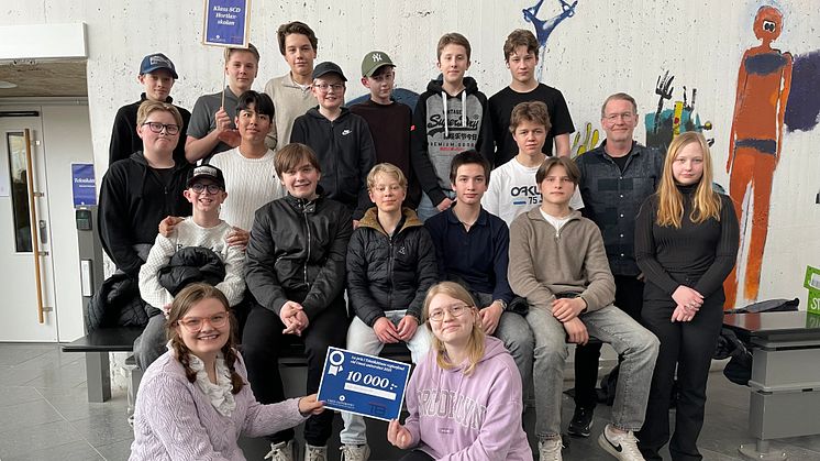 Klass 8CD på Hortlaxskolan vann regionfinalen i Teknikåttan 2025. Foto: Sara-Lena Brännström