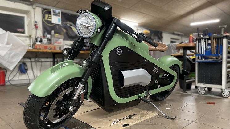 Prototype af Nimbus’ kommende e-motorcykel, der fortsat er under udvikling, og som forventes at stå klar i løbet af 2025. Foto: Nimbus Motorcycles