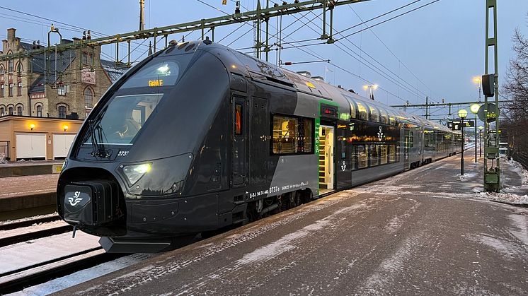 SJs upprustade och moderniserade dubbeldäckare på Gävle centralstation.