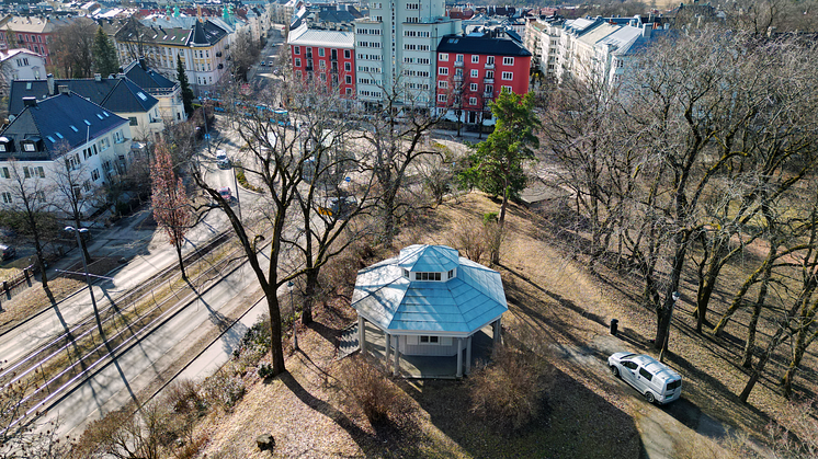 Wegnerpaviljongen sett fra luften.