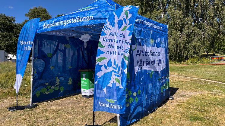 En av de temporära återvinningsstationerna som finns på plats under Västerås Cityfestival. 