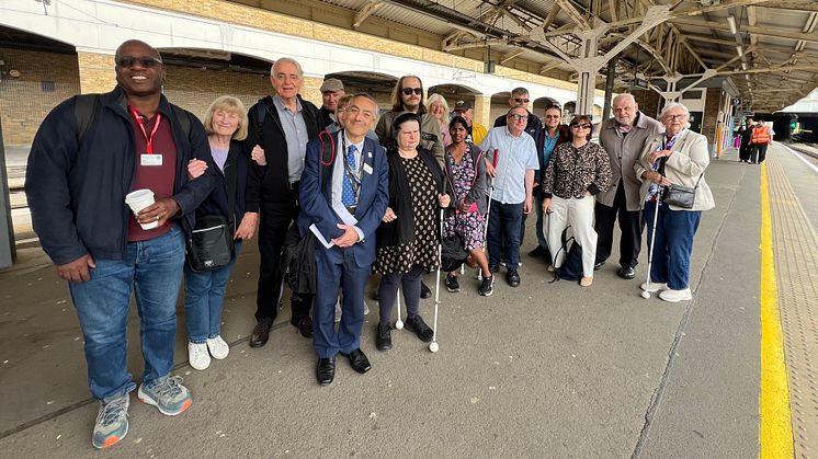 Growing in confidence: Southern, Thameslink, South Western Railway, Transport for London and Sight Loss Council volunteers ran the session for  blind and partially sighted passengers at Sutton and, here, Wimbledon