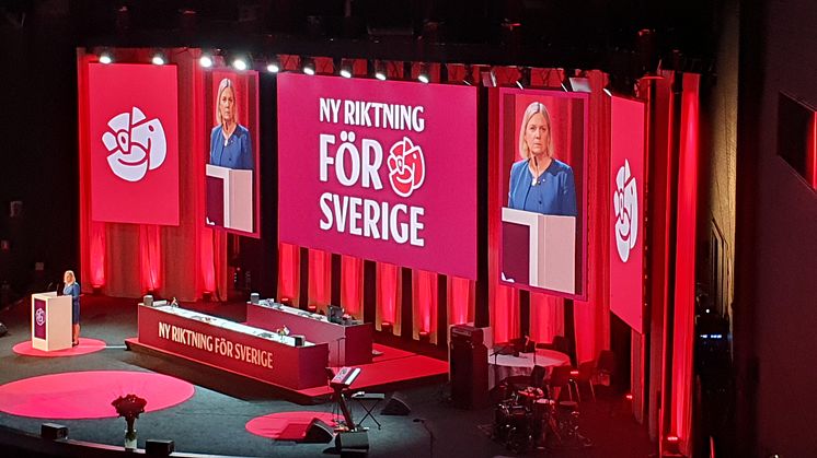 Socialdemokraternas partiordförande Magdalena Andersson invigningstalade vid kongressen 2025. Foto Ingrid Eckerman.