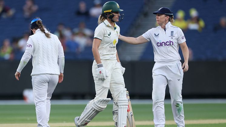 Women's Ashes 2025 Test match day two: Sutherland hits century 