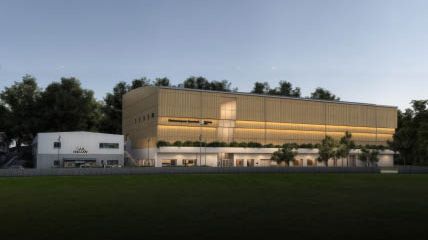 Slottsskogens nya sporthall som ligger vid Slottsskogsvallen.  Visionsbild Norconsult