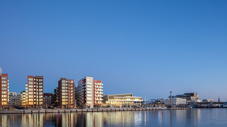 A harbour front photo of Helsingborg.