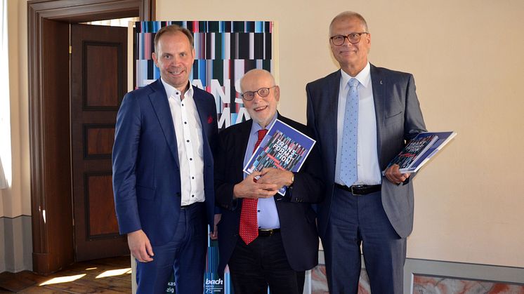Präsentierten die Höhepunkte des Bachfestes Leipzig 2025 (v.l.): Prof. Dr. Michael Maul, Prof. Dr. Ton Koopman, Volkmar Müller - Foto: Lisett Leonhardt
