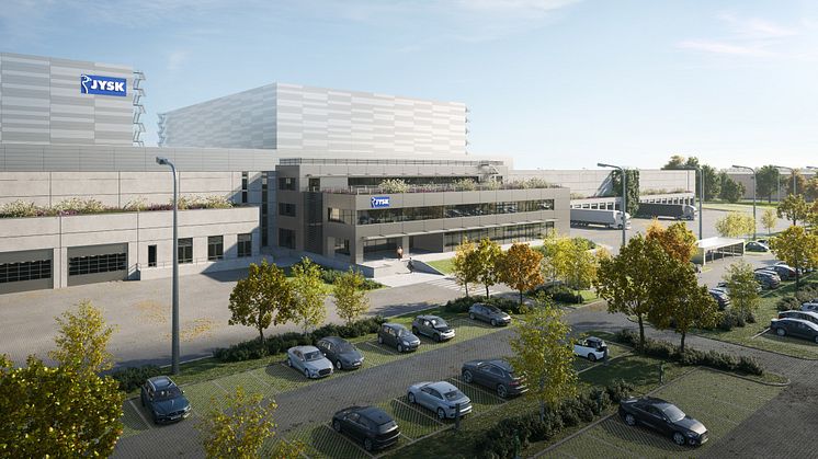 Visualisering af det kommende distributionscenter i Lelystad, Holland. Distributionscentret i Spanien vil blive meget lignende.