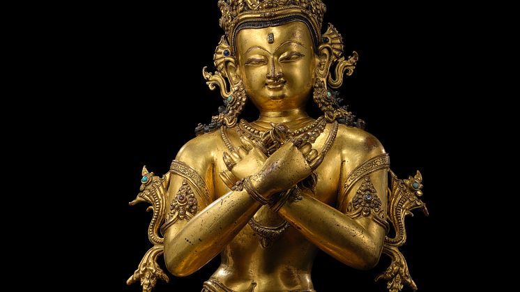 A large gilt copper alloy figure of the Vajradhara, Nepal, 14th century from the Speelman Collection sold for €4,162,400.