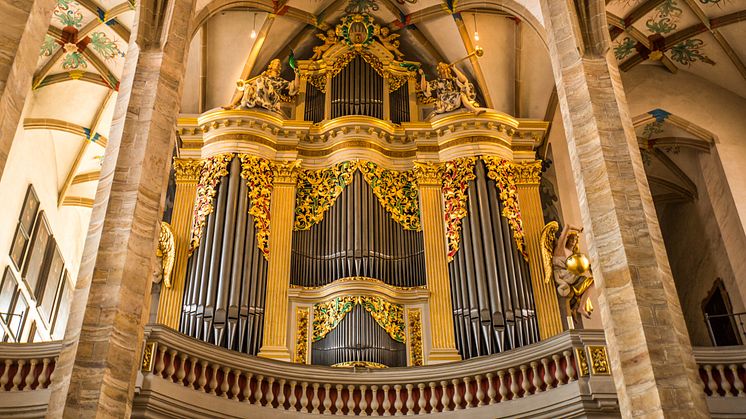auf dem Bild ist ein Teil der Silbermannorgel im Dom St. Marien in Freiberg zu sehen