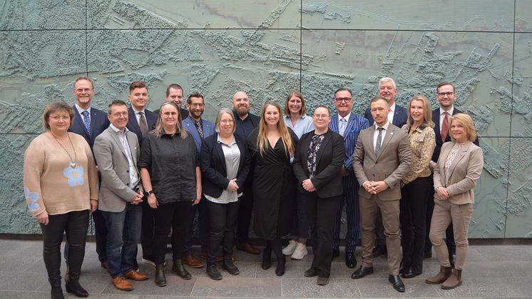 Distriktsstyrelsen Skåne 2025-2027 med ordförande Hanna Nilsson i mitten. 