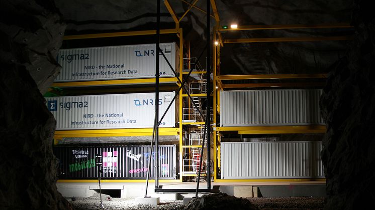 Det nasjonale lagringsanlegget NIRD står 60 meter under bakken, 700 meter inne i et fjell på Vestlandet. Her skal de viktige europeiske språkdataene lagres, godt beskyttet mot naturkatastrofer, krig og terror. Foto: Sigma2.