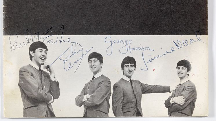Et signeret program fra The Beatles' første og eneste koncert i Danmark den 4. juni 1964 kommer på auktion hos Bruun Rasmussen. Det er vurderet til 60.000-80.000 kr.