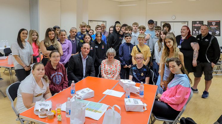 Professor Greta Defeyter with young people at a HAF Plus event at Northumbria University.