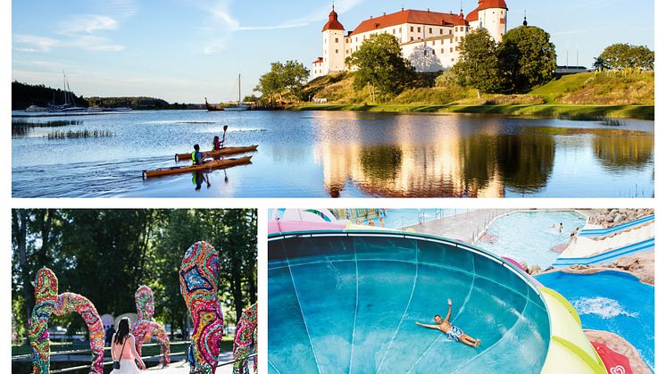 Nytt på sommerfronten i Sverige. Øverst: Läckö slott, foto: Roger Borgelid. Nederst: Örebro, foto: Open Art. Skara Sommarland, foto: Skara Sommarland