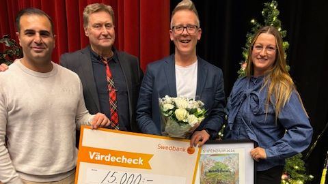 Från vänster Cihan Kizil, Swedbank, Kenneth Linder, Sparbankstiftelsen Dalarna, Jonas Nilsson, Avesta Kulturscen, Petra Jarlheim, Sparbankstiftelsen Dalarna 
