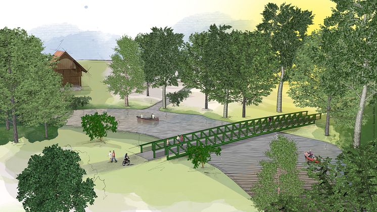 Skiss över den nya gång- och cykelbron. Illustratör: Susanne Flodin.