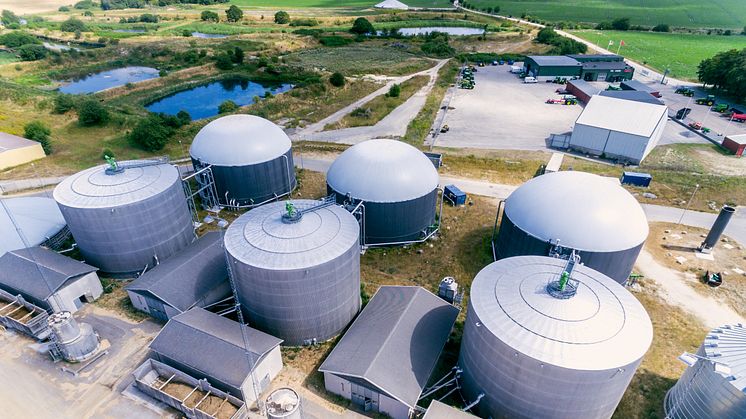 Gasums biogasproduktion i Jordberga med en kapacitet på 110 GWh biometan. Foto: Gasum