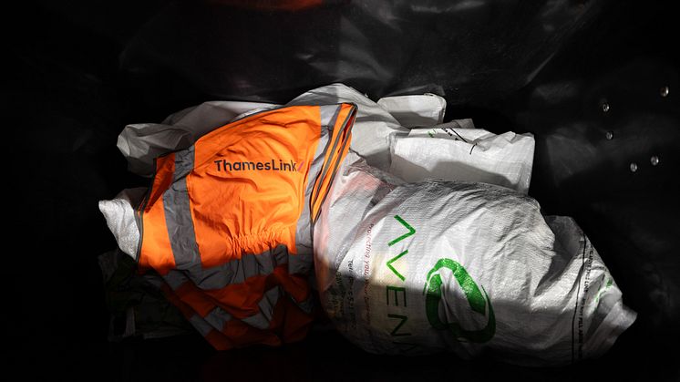 Thameslink, Southern, Great Northern and Gatwick Express uniforms are all being recycled. Pictured is a Thameslink hi-vis in a recycling bin at Blackfriars station (more pictures below)