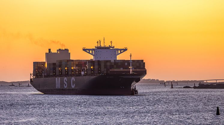 MSC Auriga calling at the Port of Gothenburg on Sunday, marking the launch of the new Asia service. Photo: The Port of Gothenburg.