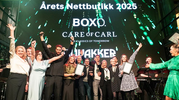 VINNERNE: Boxo, Care of Carl og Bli Vakker stakk av med prisen som "årets nettbutikk" i de tre kategoriene som ble delt ut under Netthandelsprisene. Foto: Posten Bring