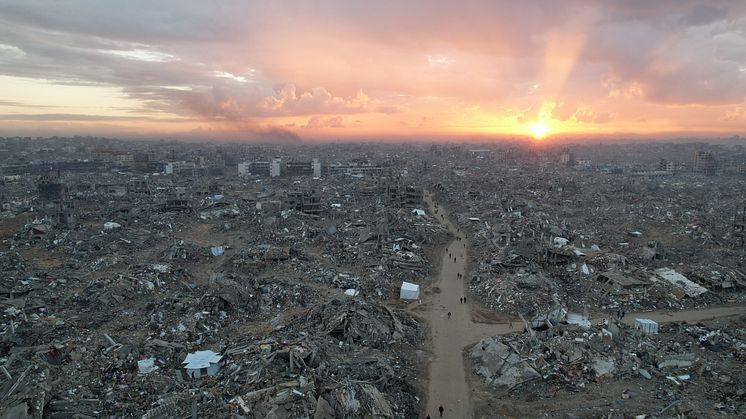 Drönarbild över norra Gaza. Foto: Alef Multimedia Company/Oxfam