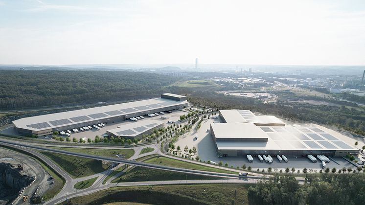 Conceptual rendering of Logistics buildings in the Port of Gothenburg area.
