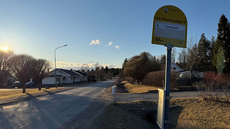 Under sommaren och hösten leds linje 5 om på grund av byggnation av gång- och cykelväg längs en del av Norra Pitholmsvägen. Foto: Emelie Öhlin