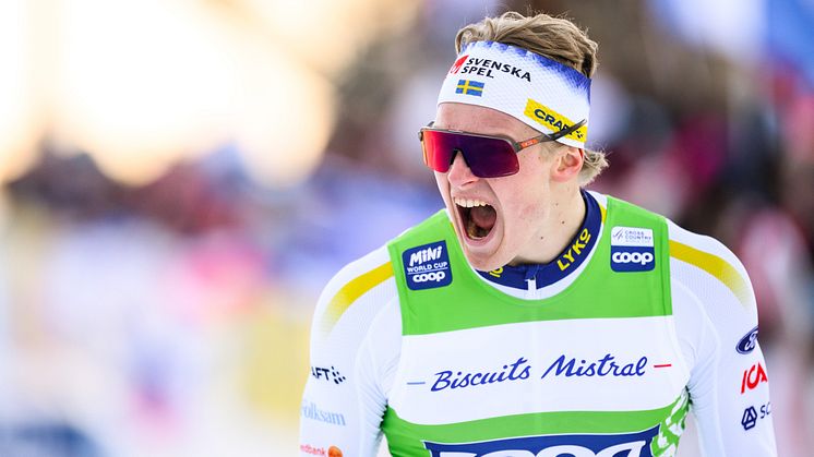 Edvin Anger är uttagen till  världscupen i Engadin och tävlar igen efter helgens framgångar och hans första världscupseger. FOTO: MAXIM THORE/BILDBYRÅN