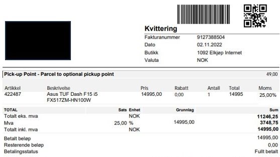 Kvittering svindel fra Elkjøp