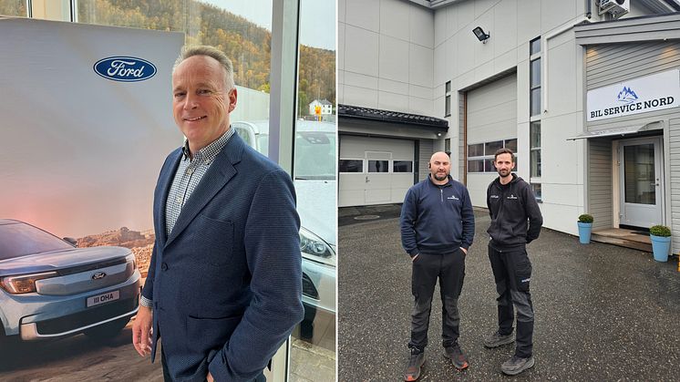 Fra venstre: Bård Sommerseth og eiere i Bil Service Nord AS, Marius Gabriel Migiou og Morten Linaker