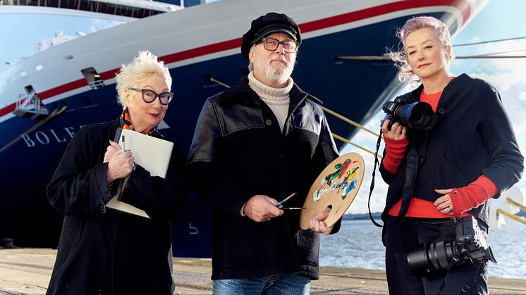 Fred. Olsen Cruise Lines' Moments Crew: Author Jenny Eclair, artist Jim Moir and photographer Scarlet Page