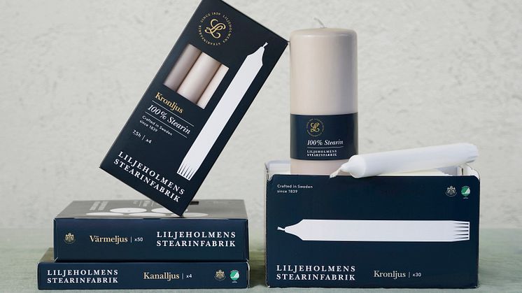 Liljeholmens Stearinfabriks klassiska sortiment i vår nya förpackningsdesign