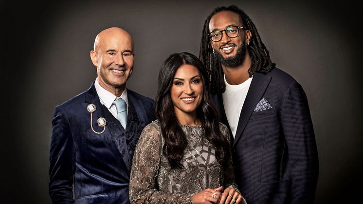 Mark Levengood, Nikki Amini och Ahmed Berhan leder programmet "Tillsammans för Världens Barn" den 5 oktober 2024. Foto: Jan Danielsson SVT