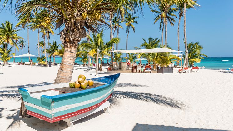 Dominikanska republiken är ett av de resmål som trendar hos TUI i vinter. I bild: Strand utanför Punta Cana, Dominikanska republiken.