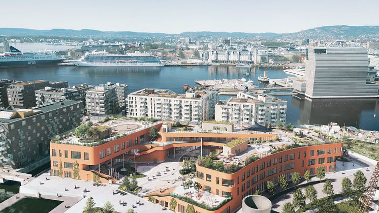 Nye Bjørvika skole skal stå klart til skolestart høsten 2028. Grunnarbeid pågår nå tett inntil Operatunnelen. (Illustrasjon: Asplan Viak)