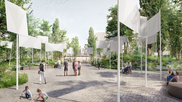 Freiheits- und Einheitsdenkmal in Leipzig: Siegerentwurf "Banner, Fahnen, Transparente" - Visualisierung: Atelier Loid/Meyer, Grzesiak, ZILA/rendercircle
